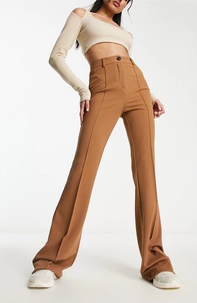 Asos Design Stretch Tailored Kick Flare In Camel-neutral