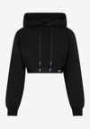 Prada Stretch Cotton Blend Sweater With Cropped Length And Hood In Black