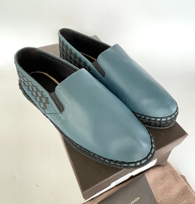 Pre-owned Espadrilles Bottega Veneta Intrecciato Blue Leather  407387 Size 39 (us 6)