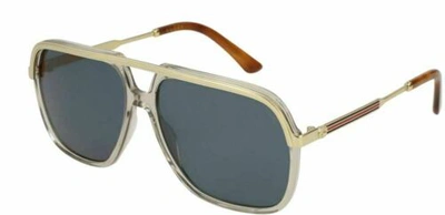Pre-owned Gucci Gg 0200 S 004 Brown/gold Sunglasses In Blue