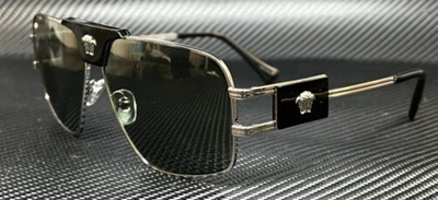 Pre-owned Versace Ve2251 1001 2 Gunmetal Green Men's 63 Mm Sunglasses