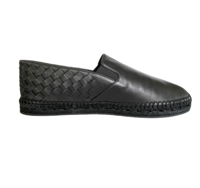 Pre-owned Bottega Veneta 407387 Black Intrecciato Leather Espadrilles Shoes, Eur 40, 41
