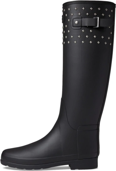 Pre-owned Hunter Refined Tall Stud Cuff Boots For Women - Crystal Studded Detailing,... In Black