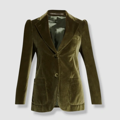 Pre-owned Officine Generale $735  Womens Green Albane Single-breasted Stretch Jacket Sz 36