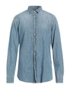 Trussardi Jeans Man Denim Shirt Blue Size 16 Cotton