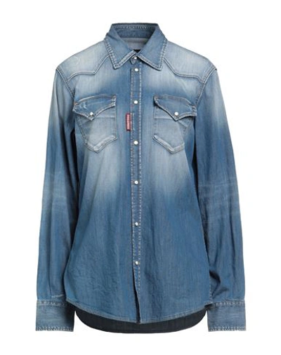 Dsquared2 Woman Denim Shirt Blue Size 6 Cotton, Elastane