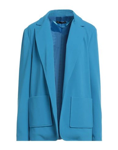 Amnè Woman Suit Jacket Azure Size M Polyester, Elastane In Blue