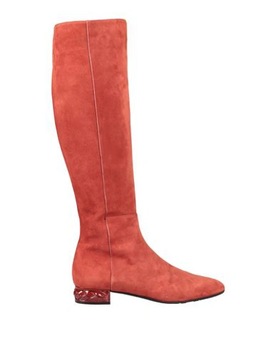 Baldinini Woman Knee Boots Rust Size 11 Soft Leather In Red