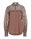 Brunello Cucinelli Woman Shirt Light Brown Size M Cotton, Polyamide, Elastane, Polyester, Silk In Beige