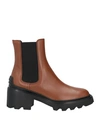 Tod's Woman Ankle Boots Tan Size 9.5 Soft Leather, Textile Fibers In Brown