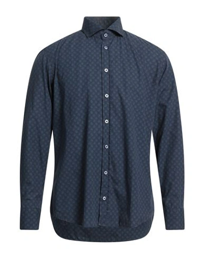 Bastoncino Man Shirt Navy Blue Size 17 Cotton