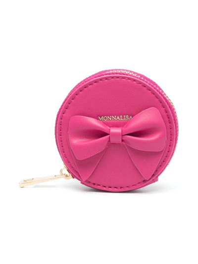 Monnalisa Kids' Bow-detail Leather Wrist Bag In Pink