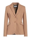 Caractere Caractère Woman Suit Jacket Camel Size 10 Cotton, Polyester, Elastane In Beige