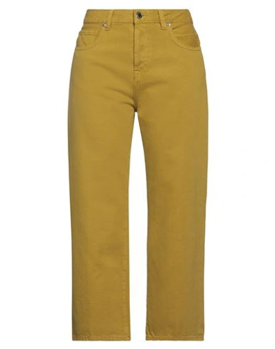 True Nyc Woman Denim Pants Mustard Size 29 Cotton In Yellow