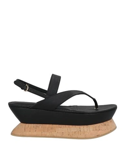 Ferragamo Woman Toe Strap Sandals Black Size 9.5 Soft Leather