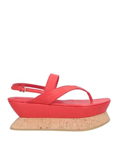 Ferragamo Woman Toe Strap Sandals Red Size 9.5 Soft Leather