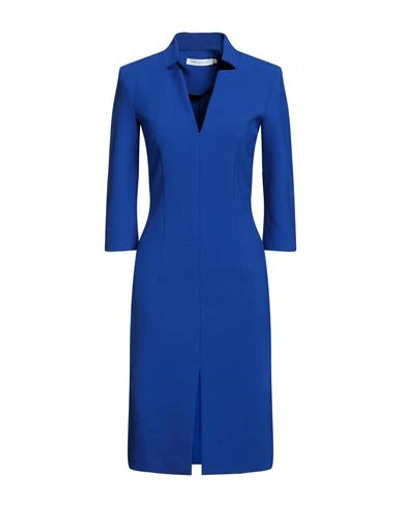 Simona Corsellini Woman Midi Dress Bright Blue Size 6 Polyester, Viscose, Cotton, Elastane In Blue