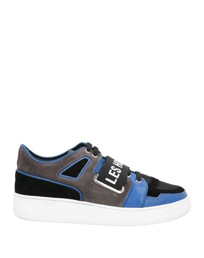 Les Hommes Man Sneakers Blue Size 7 Calfskin, Textile Fibers