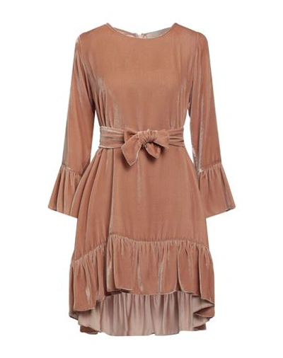 Pnk Casual Woman Mini Dress Light Brown Size 6 Viscose, Silk In Beige