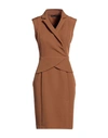 Amnè Woman Mini Dress Brown Size 6 Polyester, Elastane In Brown