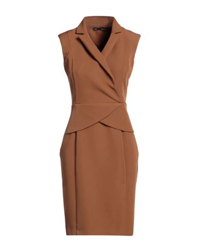 Amnè Woman Mini Dress Brown Size 6 Polyester, Elastane