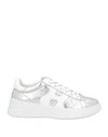 Hogan Woman Sneakers Silver Size 8.5 Soft Leather In Silver