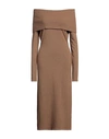 Blugirl Blumarine Woman Midi Dress Camel Size S Wool, Polyamide, Viscose, Cashmere In Beige