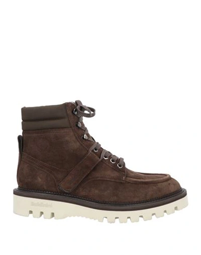 Baldinini Man Ankle Boots Dark Brown Size 8.5 Leather, Textile Fibers