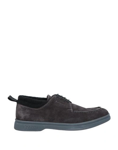 Baldinini Man Lace-up Shoes Steel Grey Size 6 Soft Leather, Textile Fibers