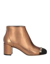 Ferragamo Woman Ankle Boots Bronze Size 10.5 Calfskin, Textile Fibers In Yellow