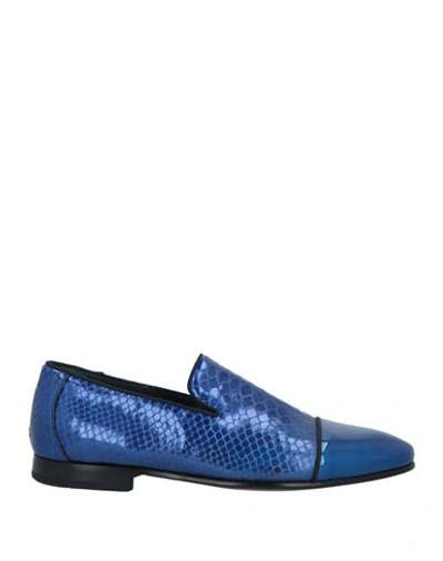 Giovanni Conti Man Loafers Blue Size 10 Soft Leather, Textile Fibers