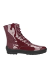 Tod's Woman Ankle Boots Burgundy Size 7.5 Soft Leather In Red