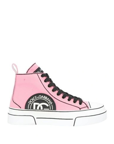 Dolce & Gabbana Woman Sneakers Pink Size 8.5 Cotton, Calfskin