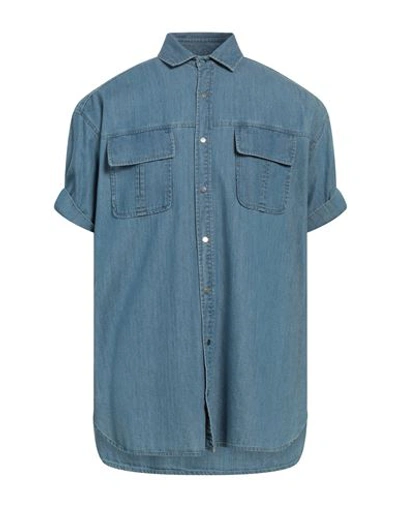 Neil Barrett Man Denim Shirt Blue Size S Cotton, Lyocell