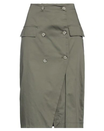 Haveone Woman Midi Skirt Military Green Size S Cotton, Elastane