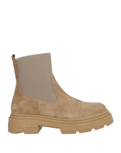 Le Pepite Woman Ankle Boots Beige Size 7 Leather, Elastic Fibres