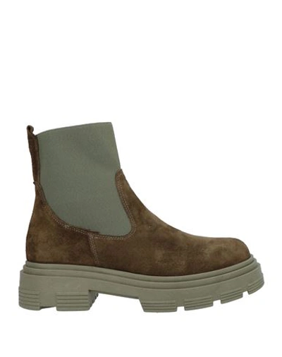 Le Pepite Woman Ankle Boots Military Green Size 8 Leather, Elastic Fibres