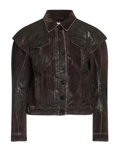 High Woman Jacket Dark Brown Size 8 Cotton, Rayon, Elastane