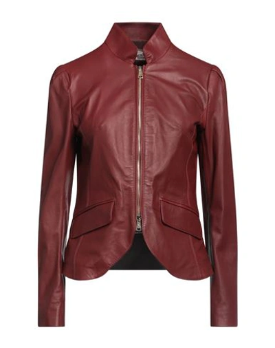 Stewart Woman Jacket Burgundy Size 8 Lambskin In Red