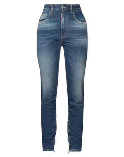 Dsquared2 Woman Jeans Blue Size 6 Cotton, Elastane, Bovine Leather, Brass