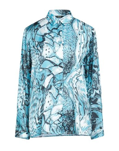 Cavalli Class Woman Shirt Turquoise Size Xl Viscose In Blue