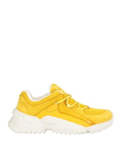 Ferragamo Man Sneakers Yellow Size 8.5 Calfskin, Textile Fibers