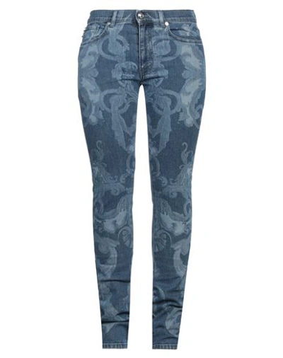 Versace Woman Denim Pants Blue Size 34 Cotton, Polyester, Elastane, Calfskin