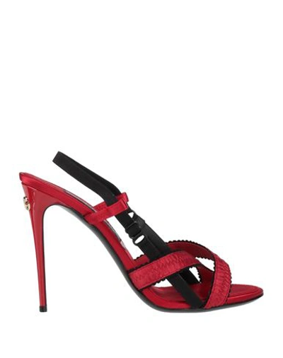 Dolce & Gabbana Woman Sandals Red Size 7 Silk, Polyamide, Elastane, Polyester, Calfskin