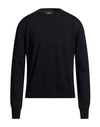 Jil Sander Man Sweater Midnight Blue Size 40 Wool, Soft Leather In Navy Blue