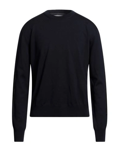 Jil Sander Man Sweater Midnight Blue Size 40 Wool, Soft Leather In Navy Blue