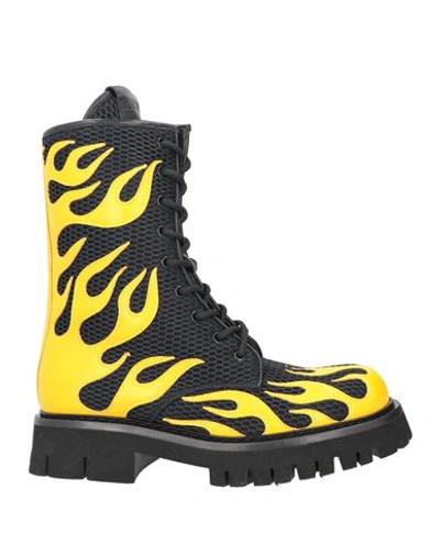 Moschino Man Boot Ocher Size 9 Soft Leather, Textile Fibers In Yellow