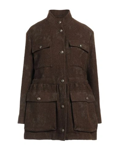 Dondup Woman Jacket Chocolate Brown Size 8 Cotton, Wool, Virgin Wool, Polyamide