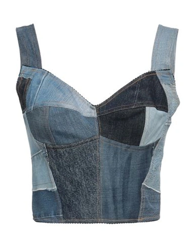 Dolce & Gabbana Woman Top Blue Size 6 Cotton, Polyester, Elastane