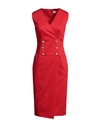 CLIPS MORE CLIPS MORE WOMAN MIDI DRESS RED SIZE 6 COTTON, ELASTANE